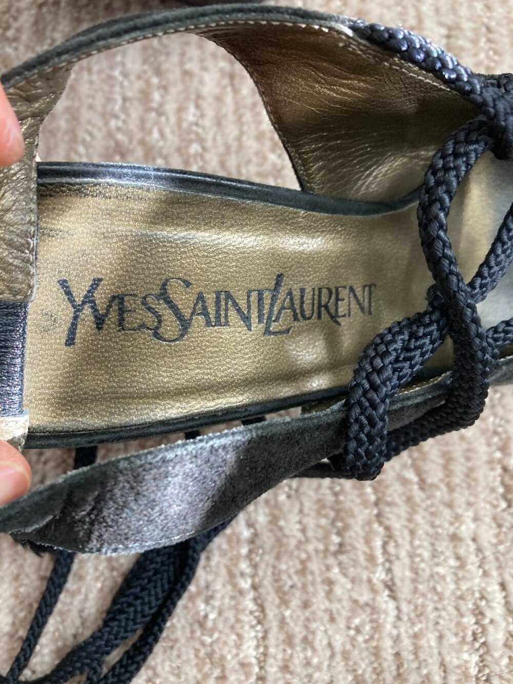 Yves Saint Laurent Black Lace Up Suede Pointy-Toe Designer Heels